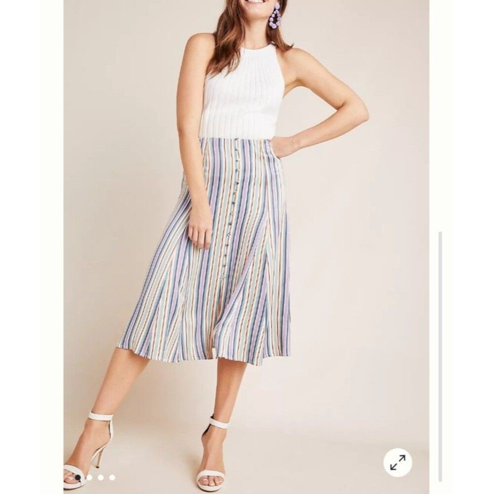 Maeve Freya Midi Skirt Sz 10 Multicolor Stripes Preppy Office